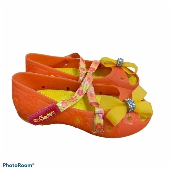 Skechers Bow Accent Flats Orange Yellow Sz 11 Girl - Picture 1 of 7